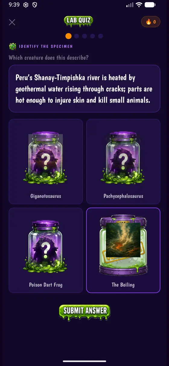 EWW-niverse lab quiz screen